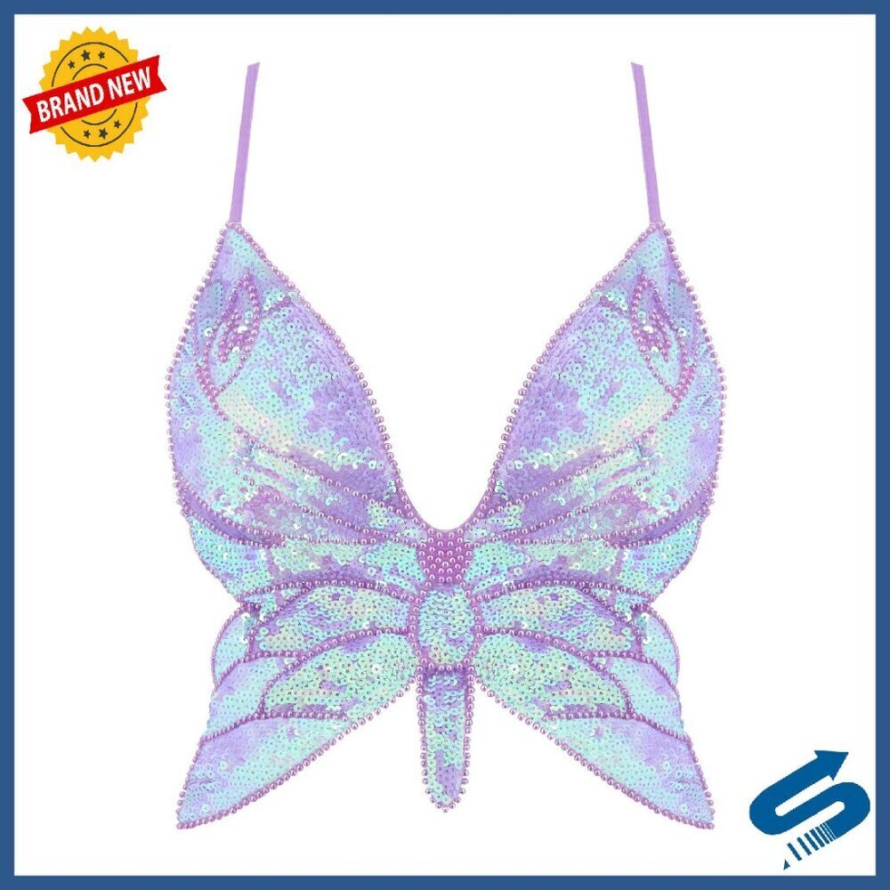 Sequin Butterfly Crop Top Tube Vest for Rave Dance Costume One Size